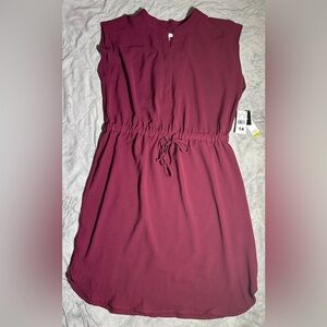 Sandra Darren Cap Sleeve Drawstring Shirtdress Burgundy Size 14 NWT